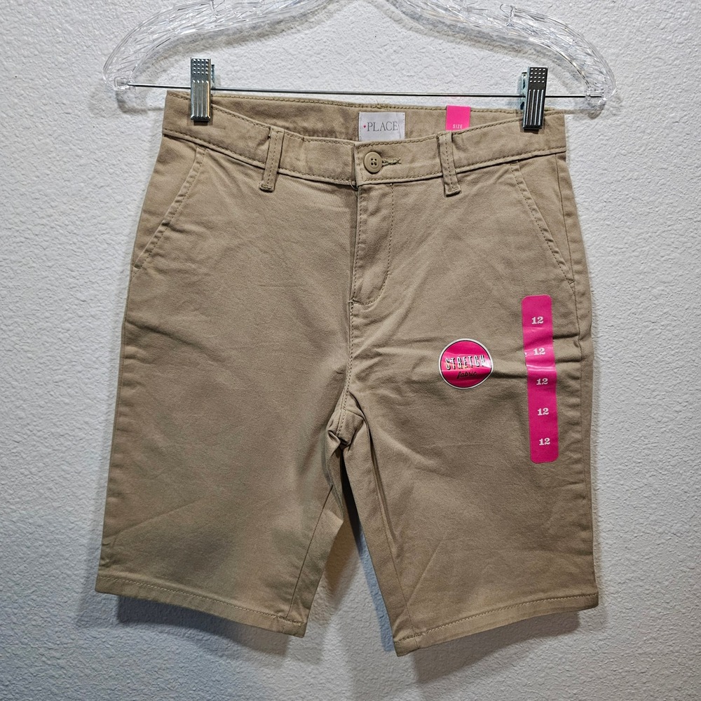 The Childrens Place Boys Khaki Chino Shorts Stretch Twill Tan Size 12 NWT
